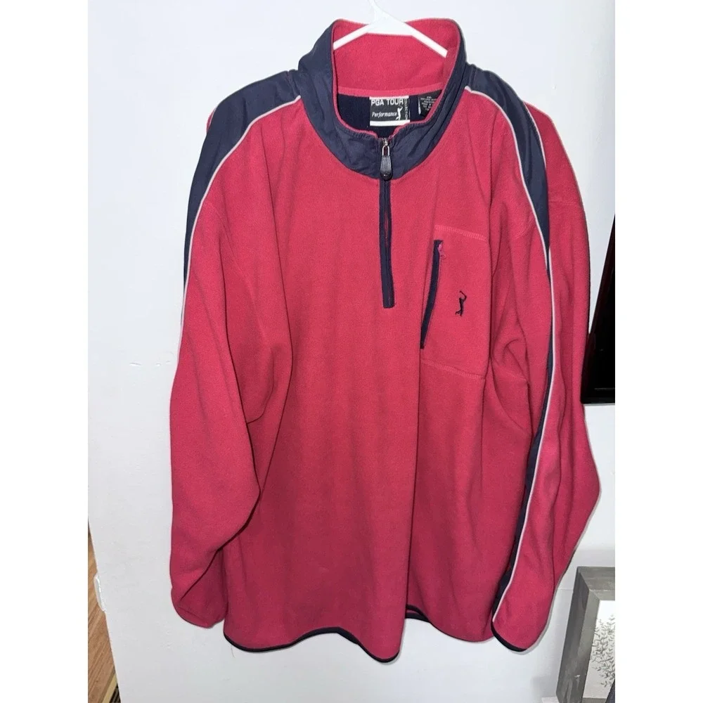 PGA‎ TOUR Mens Size XXL Full Zip Golf Jacket Soft Shell Fleece Red Navy